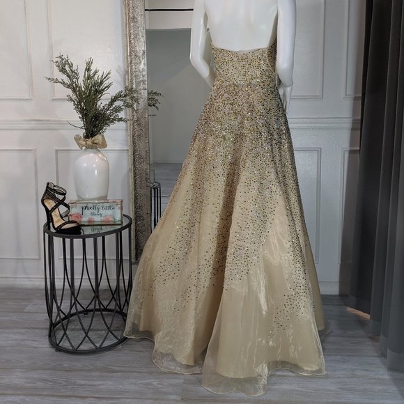 Gold Strapless Formal Evening Prom Dress Gown - Picture 2 of 2